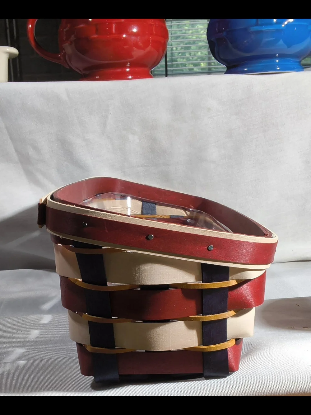 Longaberger Red and Blue Handwoven Basket